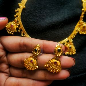 Gold Plated Short Necklace With Earrings