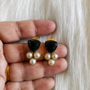 Black And Gold With Pearl Stud