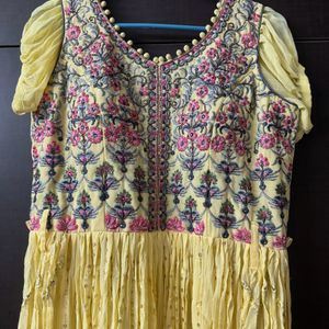 Lemon Yellow Long Kurti With Plazzo And Dupatto