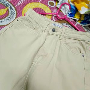 Beige Wide Leg Cargo Jeans For Women