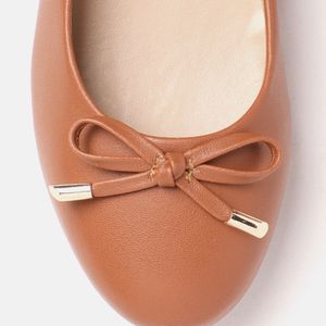 Women Tan Brown Bow Detail Ballerinas