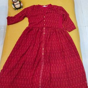 Shree Red Kurti With Front Slit Anarkali