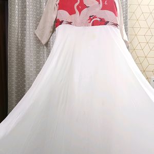 White & Red Maxi Dress Full Length Flared Anarkali