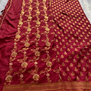 Brand New Maroon Soft Silk Saree With Blouse Piece