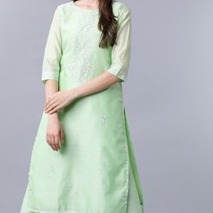 Vishudh Fluorescent Green Embroidered Kurta