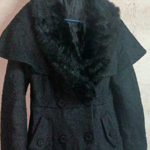 Fur Collar Coat Black Beauty Wollen Jacket