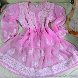 Pink Chikankari Georgette Top