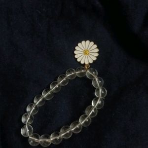 White Beaded Bracelet With flower Charm