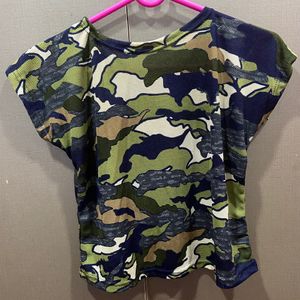 Green & Blue Camo Abstract Crop Top. To Fit Bust -