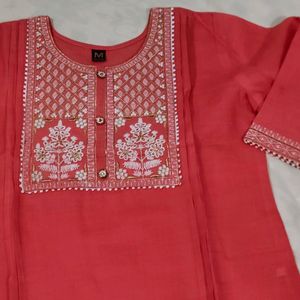 Beautiful Orange Colour Embroidered Kurti