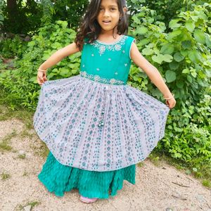 Baby Girl Long Frock Seagreen And Yash