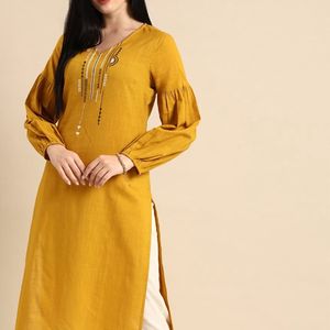 Cotton Kurta With Designed Sleeve For Women