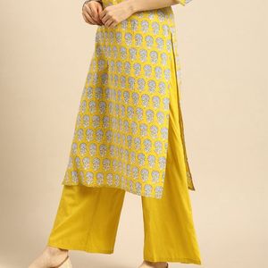 Yellow Kurta With Beautiful Designed And Palazzo