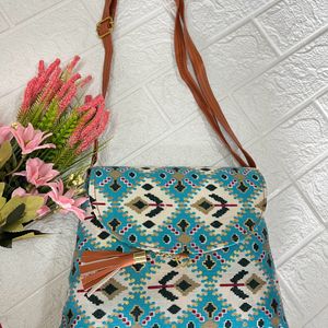Jaipuri print sling bag (blue)