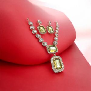 Crystal Stone Pendent Necklace and Earrings