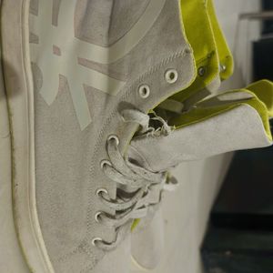 Benetton Men Off White Neon High Top Sneakers