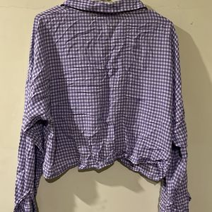 A Lavendar Nd White Checkered Cropped Shirt