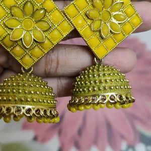 Beautiful Yellow Triangle Jhumkas