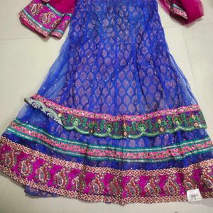 Embroidered Blue Silk Blend Ethnic Skirt