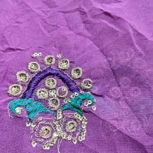 Purple Embroidery Saree With Sequins Border