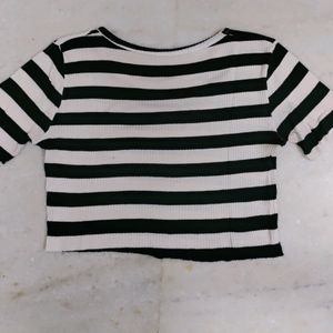 Black And White Striped Crop Top