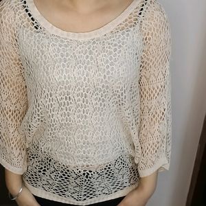 Leshop Women Beige Loose Fisher Style Crochet Top