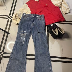 Denim Jeans With Red Beautiful Jecket Nd Boots