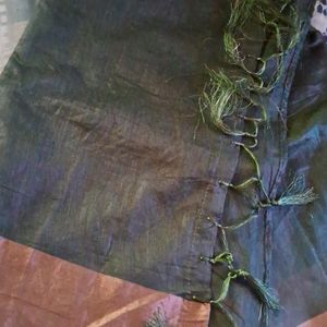 Copper Zari Border Dark Olive Saree