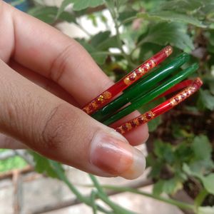 Green And Red Combination Bangles