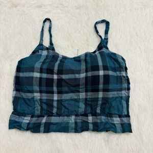 Blue Checks Shirt And Crop Top Combo