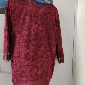 Stylish Wine Colour Embroidery Top For L Size