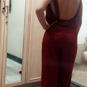 Forever 21 Maroon Backless Jumpsuit