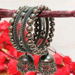 Fancy Cave Black Silver Jhumka Breslet For Womens