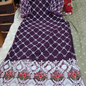 Long Net Kurti With Heavy Thread Design