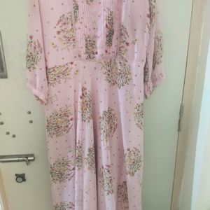 Beautiful Floral Pink Long Kurtha With Frill