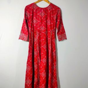 Red Printed Kurta (Women's)