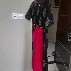 Front Open Cut Kurta With Pink Plazo