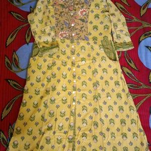 A-line Yellow Kurti For Women