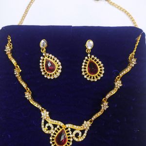 Gold Plated Red Stones Jewellery Set