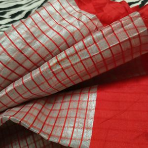 Red and White Checked Saree