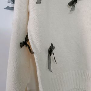 Cream KNIT Sweater With Bows