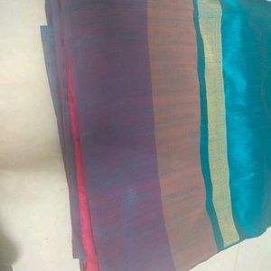 Bright Blue Silk Saree With Pink Border And Pallu