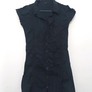 Black Knee-lenght Dress With Buttons| Size:XL