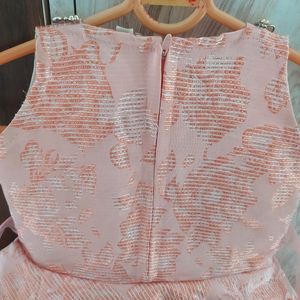 Peach Coloured Rose Patch Neck Design Dress