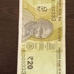 Rare Unique Series Angel Number 333 ₹20 Note