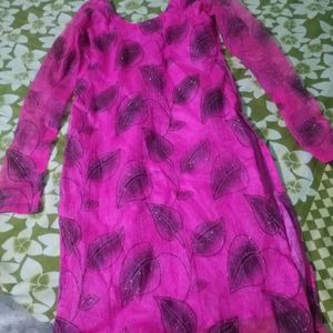 Pink And Black Full Sleeved Kurti Bust 34 Length 28