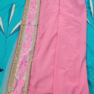 Designer Silk Net Pink Floral Saree