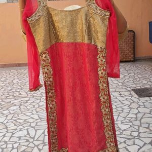 Straight Kurta Dark Pink Party Wear (NET)