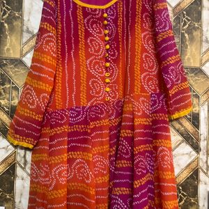 Full Flare Chunri Print Long Gown