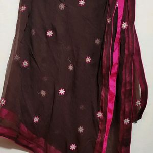 Brown Embroidry Work Suit Salwar With Dupatta